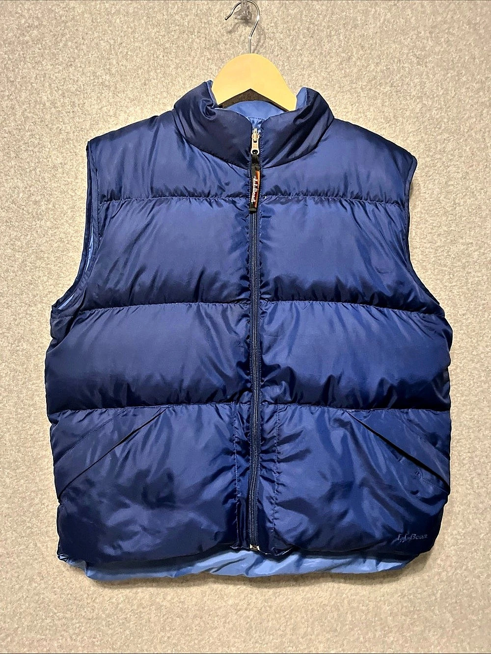 LL Bean Women’s XL Goose Down Puffer Vest Navy Blue Reversible Zip Sleeveless